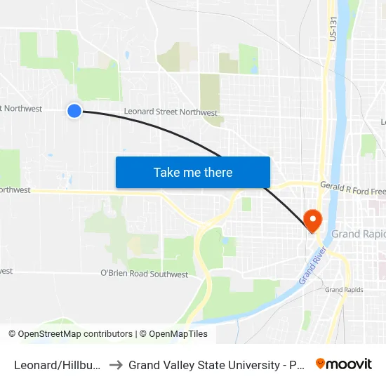 Leonard/Hillburn (Eb) to Grand Valley State University - Pew Campus map