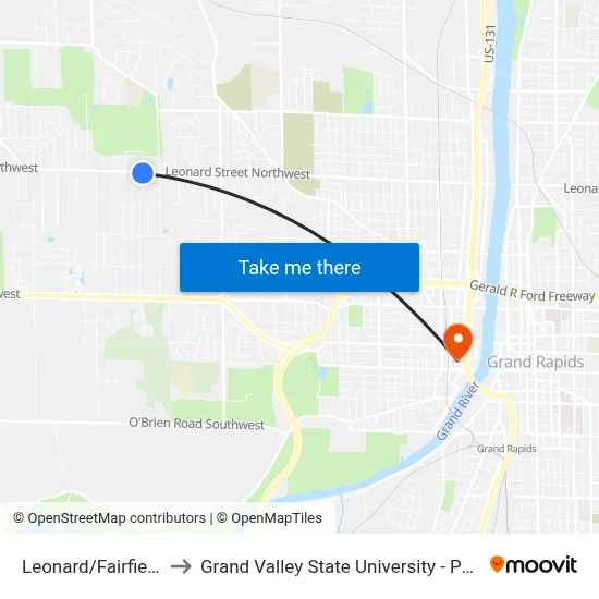 Leonard/Fairfield (Eb) to Grand Valley State University - Pew Campus map