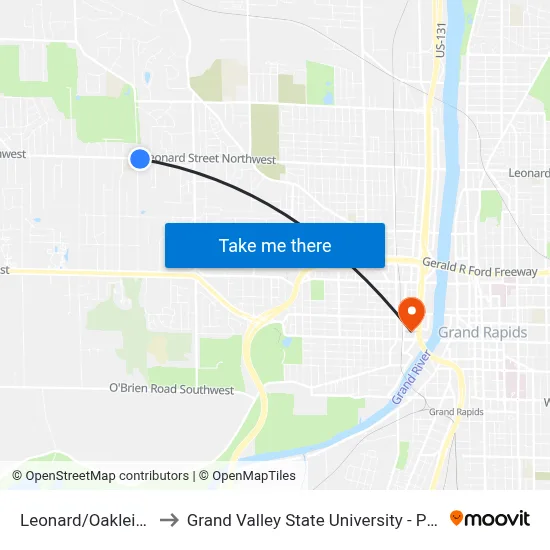 Leonard/Oakleigh (Eb) to Grand Valley State University - Pew Campus map