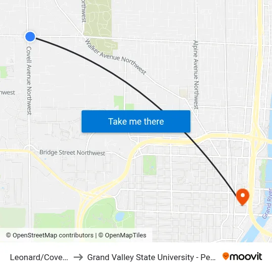 Leonard/Covell (Eb) to Grand Valley State University - Pew Campus map