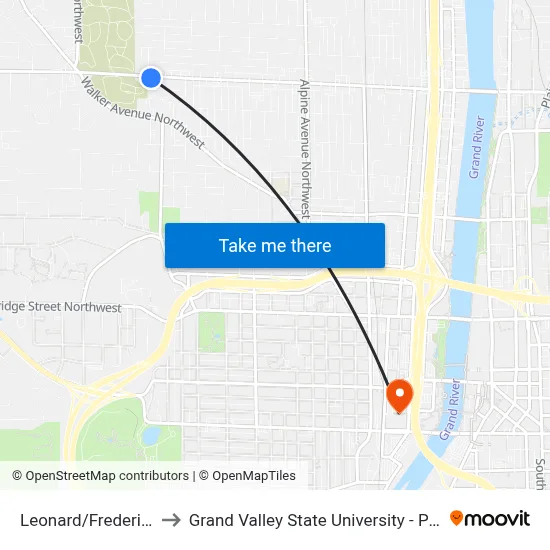 Leonard/Frederick (Eb) to Grand Valley State University - Pew Campus map