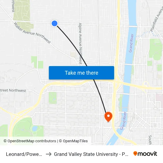 Leonard/Powers (Eb) to Grand Valley State University - Pew Campus map