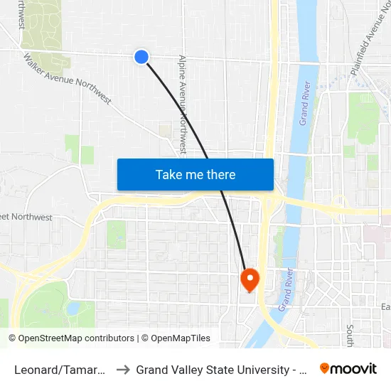 Leonard/Tamarack (Eb) to Grand Valley State University - Pew Campus map