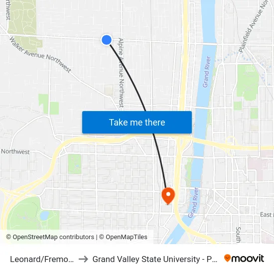 Leonard/Fremont (Eb) to Grand Valley State University - Pew Campus map
