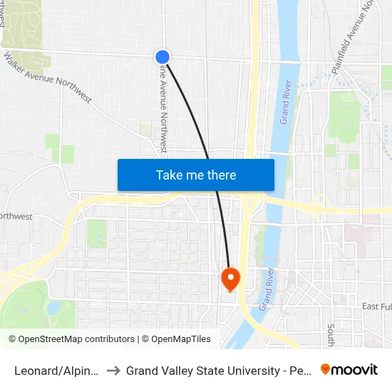 Leonard/Alpine (Eb) to Grand Valley State University - Pew Campus map