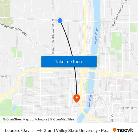 Leonard/Davis (Eb) to Grand Valley State University - Pew Campus map