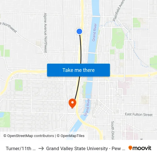 Turner/11th (Sb) to Grand Valley State University - Pew Campus map