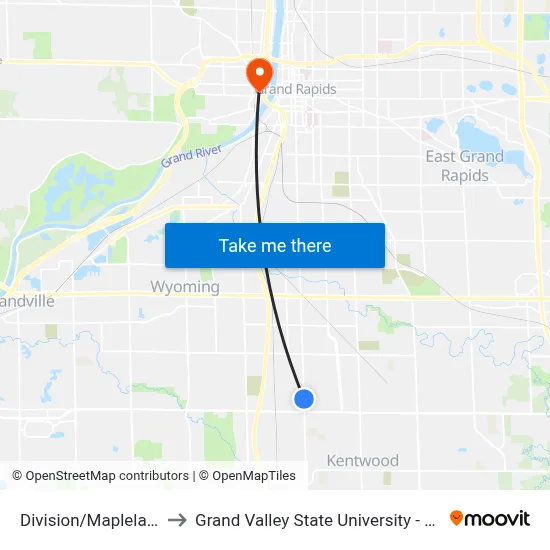 Division/Maplelawn (Nb) to Grand Valley State University - Pew Campus map