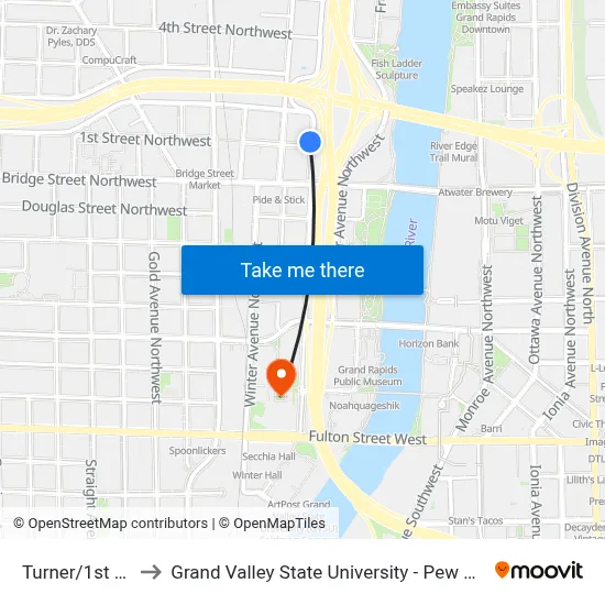 Turner/1st (Sb) to Grand Valley State University - Pew Campus map