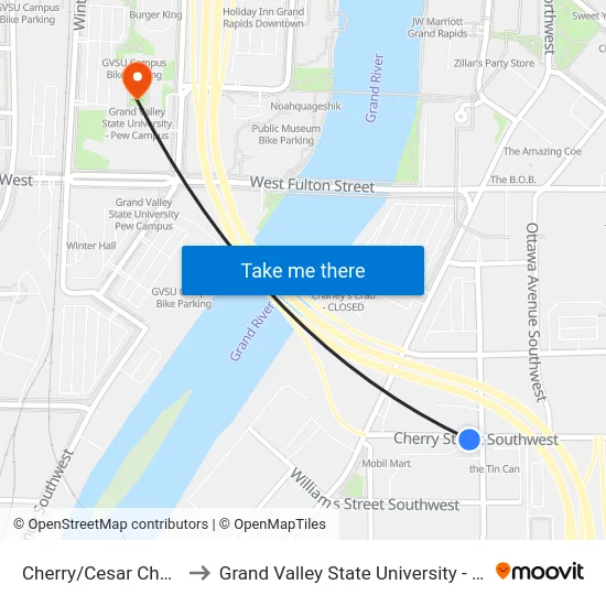 Cherry/Cesar Chavez (Eb) to Grand Valley State University - Pew Campus map