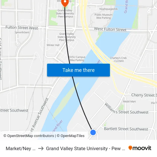 Market/Ney (Sb) to Grand Valley State University - Pew Campus map