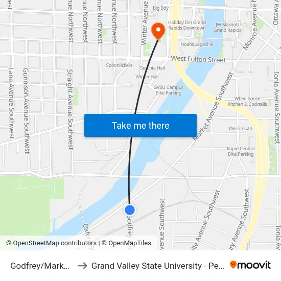 Godfrey/Market (Sb) to Grand Valley State University - Pew Campus map