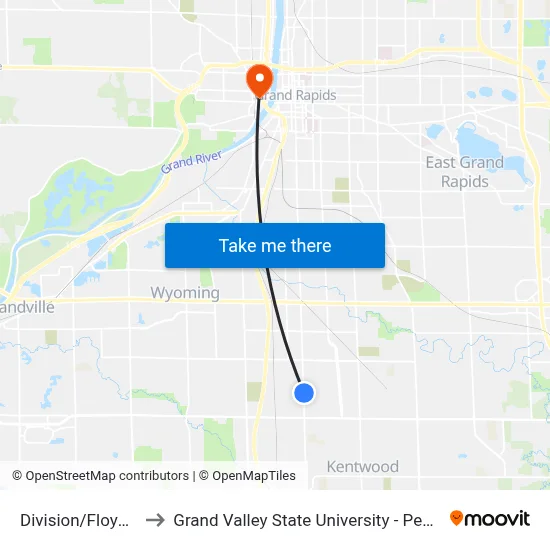 Division/Floyd (Nb) to Grand Valley State University - Pew Campus map