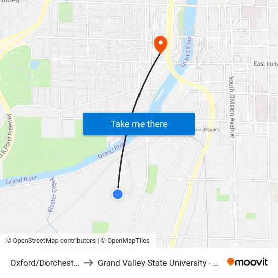 Oxford/Dorchester (Wb) to Grand Valley State University - Pew Campus map