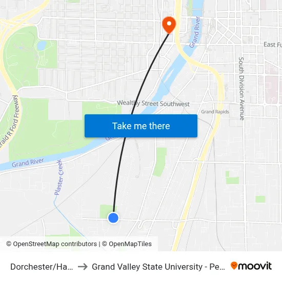 Dorchester/Hall (Sb) to Grand Valley State University - Pew Campus map