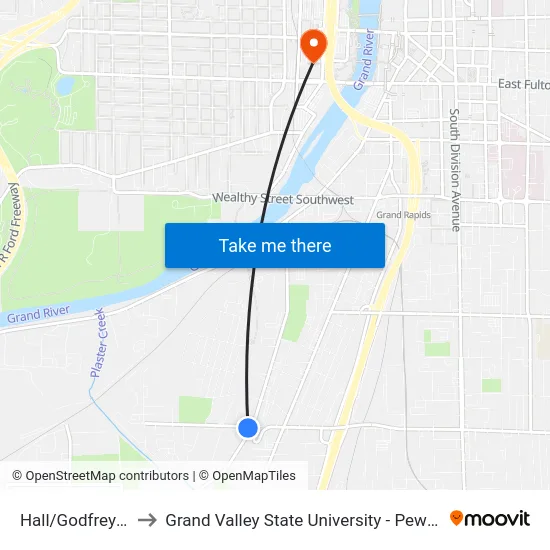 Hall/Godfrey (Eb) to Grand Valley State University - Pew Campus map