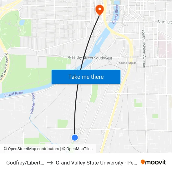Godfrey/Liberty (Sb) to Grand Valley State University - Pew Campus map