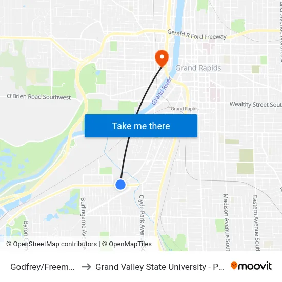 Godfrey/Freeman (Sb) to Grand Valley State University - Pew Campus map