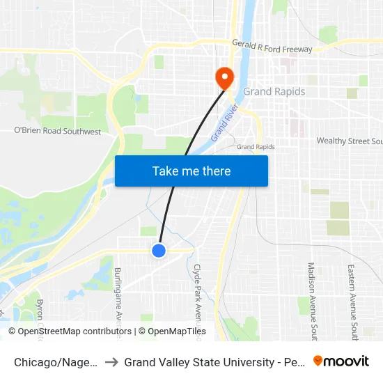 Chicago/Nagel (Wb) to Grand Valley State University - Pew Campus map