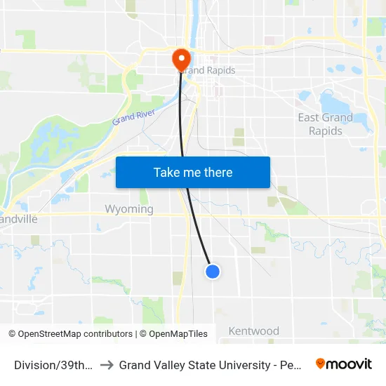 Division/39th (Nb) to Grand Valley State University - Pew Campus map