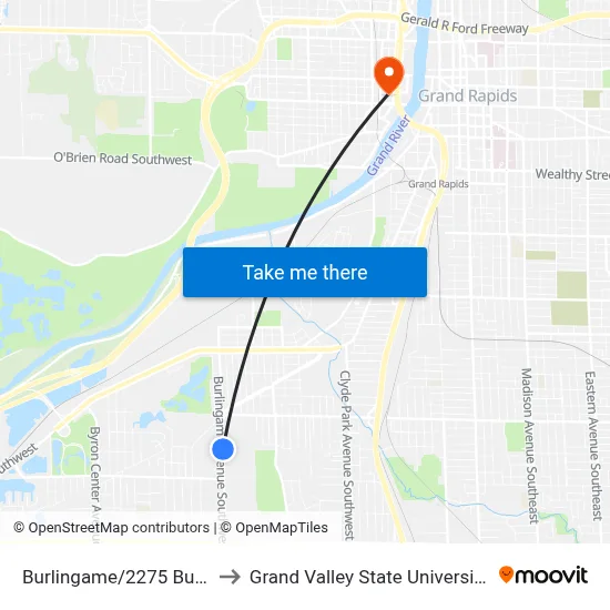 Burlingame/2275 Burlingame (Sb) to Grand Valley State University - Pew Campus map