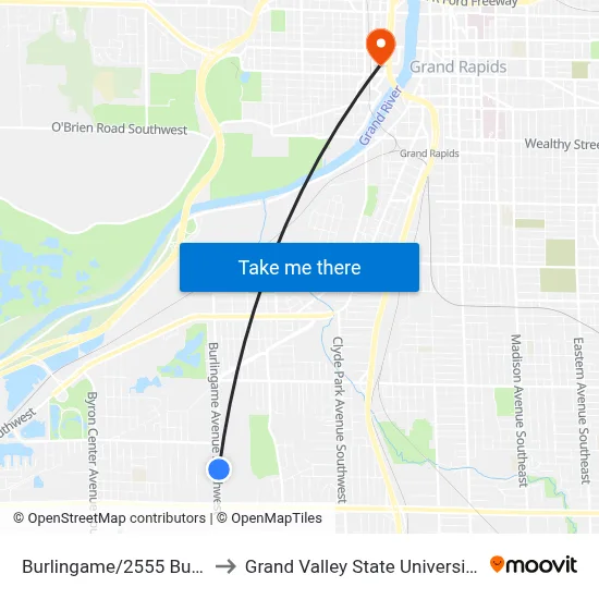 Burlingame/2555 Burlingame (Sb) to Grand Valley State University - Pew Campus map