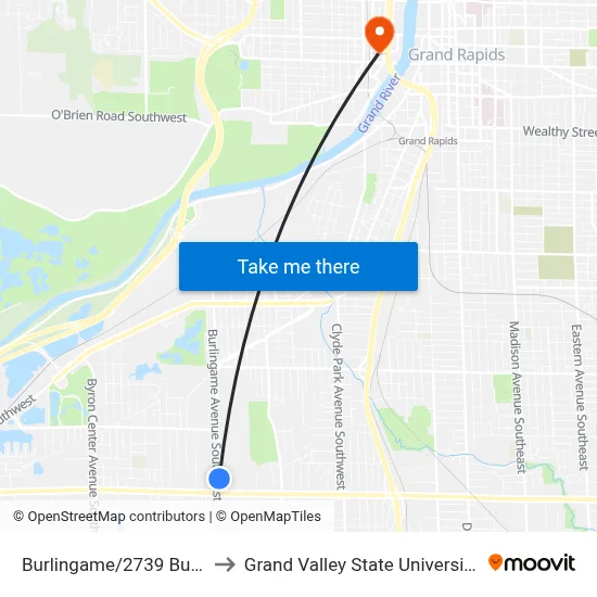 Burlingame/2739 Burlingame (Sb) to Grand Valley State University - Pew Campus map
