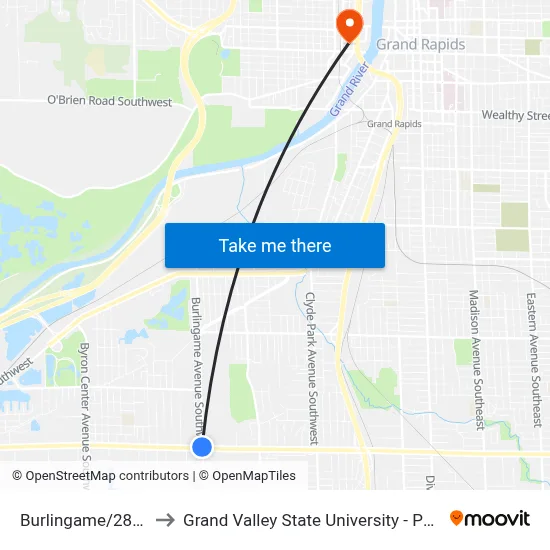 Burlingame/28th (Sb) to Grand Valley State University - Pew Campus map