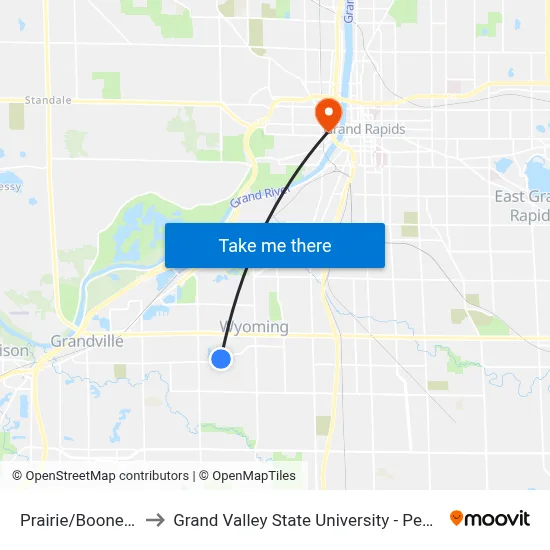 Prairie/Boone (Wb) to Grand Valley State University - Pew Campus map