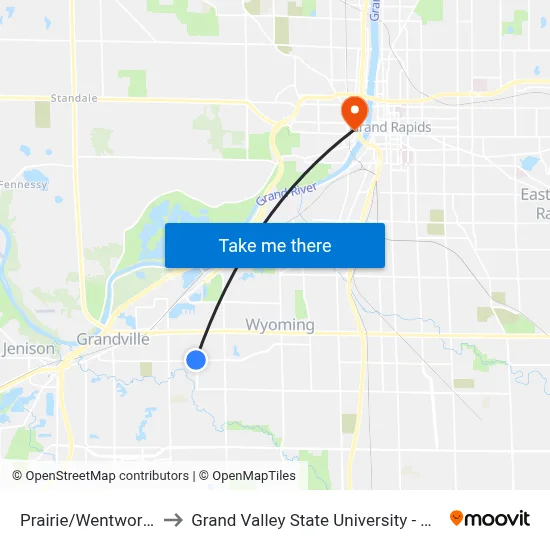 Prairie/Wentworth (Wb) to Grand Valley State University - Pew Campus map
