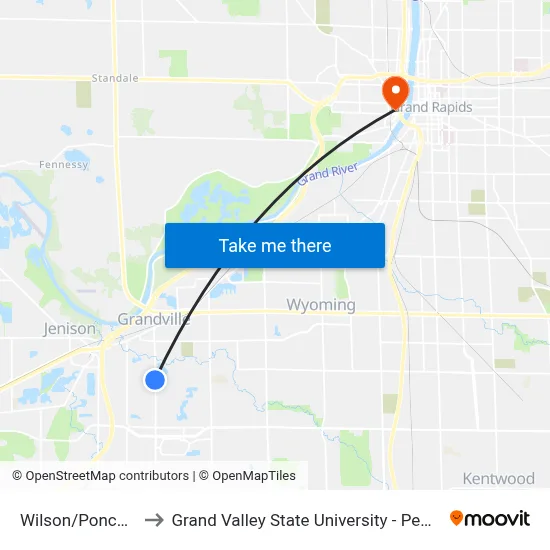 Wilson/Ponca (Sb) to Grand Valley State University - Pew Campus map