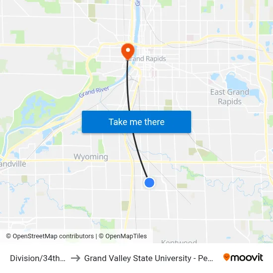Division/34th (Nb) to Grand Valley State University - Pew Campus map