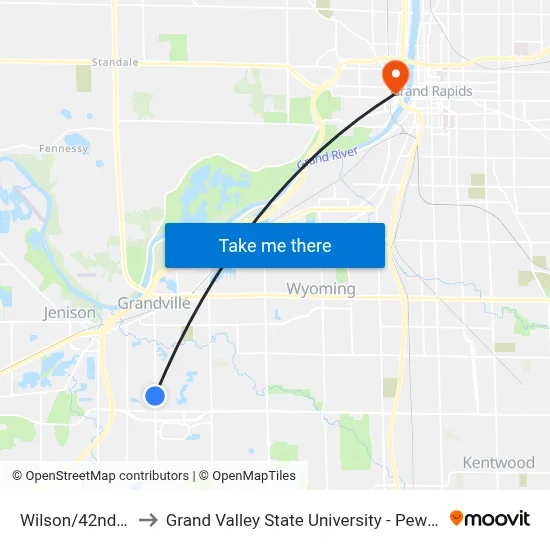 Wilson/42nd (Sb) to Grand Valley State University - Pew Campus map