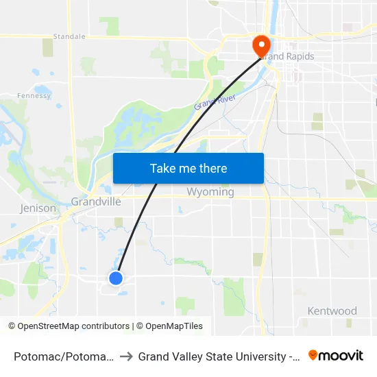 Potomac/Potomac Ct (Sb) to Grand Valley State University - Pew Campus map
