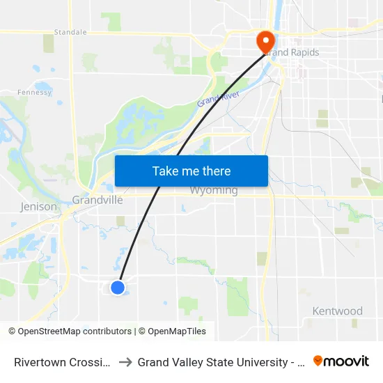 Rivertown Crossings Mall to Grand Valley State University - Pew Campus map