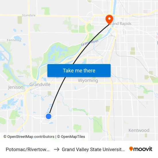 Potomac/Rivertown Point (Nb) to Grand Valley State University - Pew Campus map