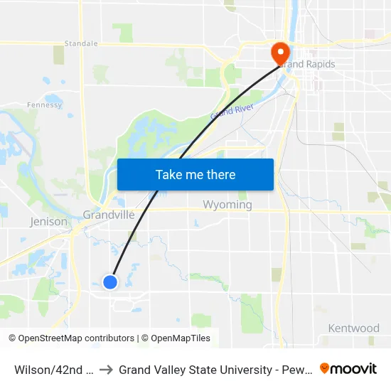Wilson/42nd (Nb) to Grand Valley State University - Pew Campus map