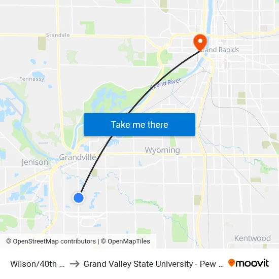 Wilson/40th (Nb) to Grand Valley State University - Pew Campus map