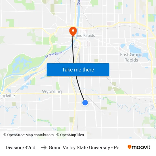 Division/32nd (Nb) to Grand Valley State University - Pew Campus map