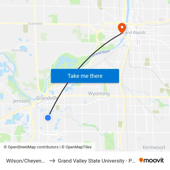 Wilson/Cheyenne (Nb) to Grand Valley State University - Pew Campus map
