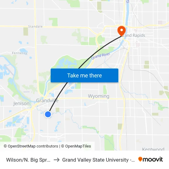 Wilson/N. Big Springs (Nb) to Grand Valley State University - Pew Campus map