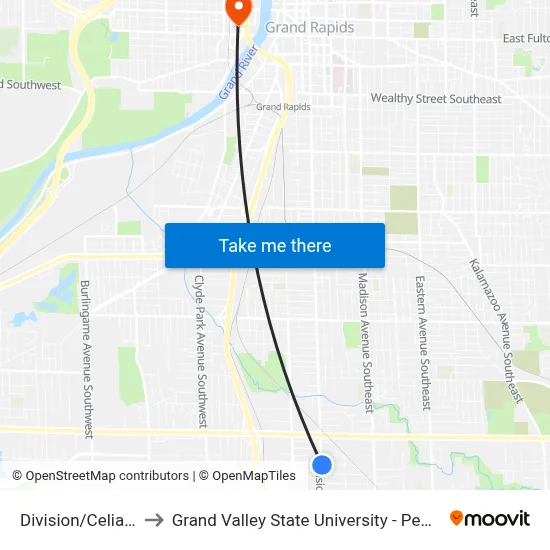 Division/Celia (Nb) to Grand Valley State University - Pew Campus map