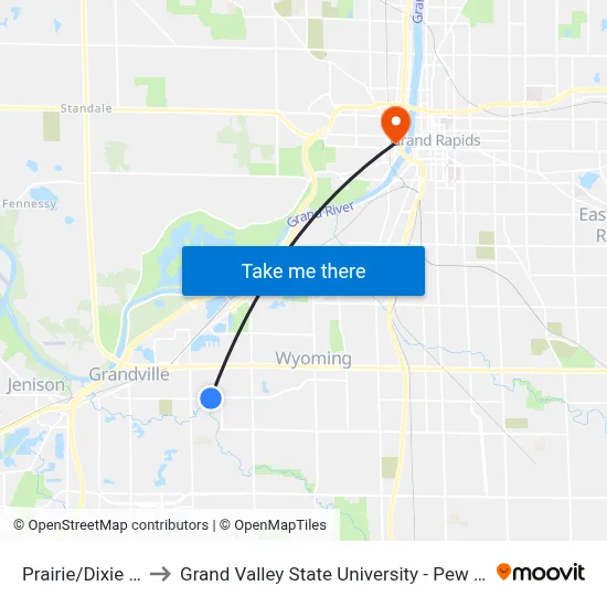 Prairie/Dixie (Eb) to Grand Valley State University - Pew Campus map
