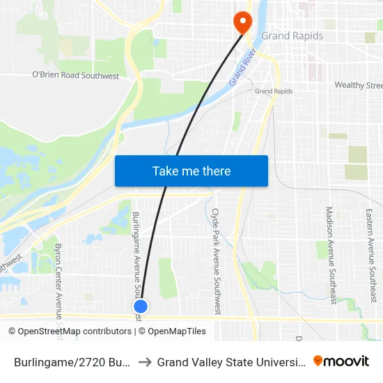 Burlingame/2720 Burlingame (Nb) to Grand Valley State University - Pew Campus map