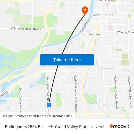 Burlingame/2554 Burlingame (Nb) to Grand Valley State University - Pew Campus map
