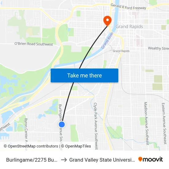 Burlingame/2275 Burlingame (Nb) to Grand Valley State University - Pew Campus map