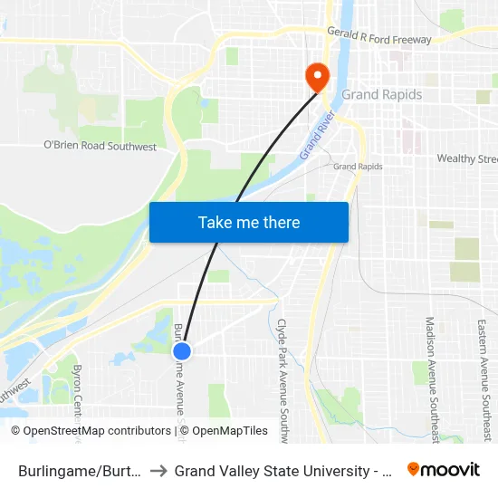 Burlingame/Burton (Nb) to Grand Valley State University - Pew Campus map