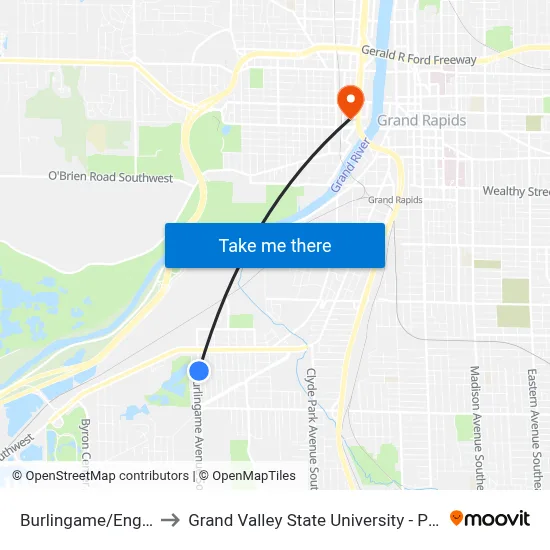 Burlingame/Engle (Nb) to Grand Valley State University - Pew Campus map