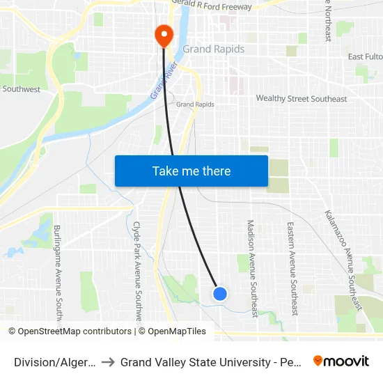 Division/Alger (Nb) to Grand Valley State University - Pew Campus map