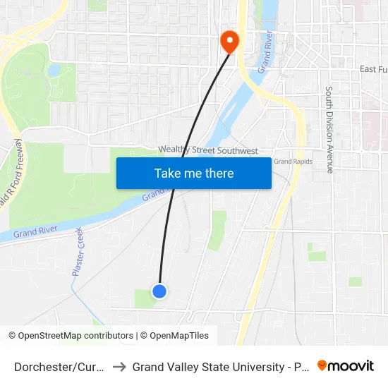 Dorchester/Curve (Nb) to Grand Valley State University - Pew Campus map